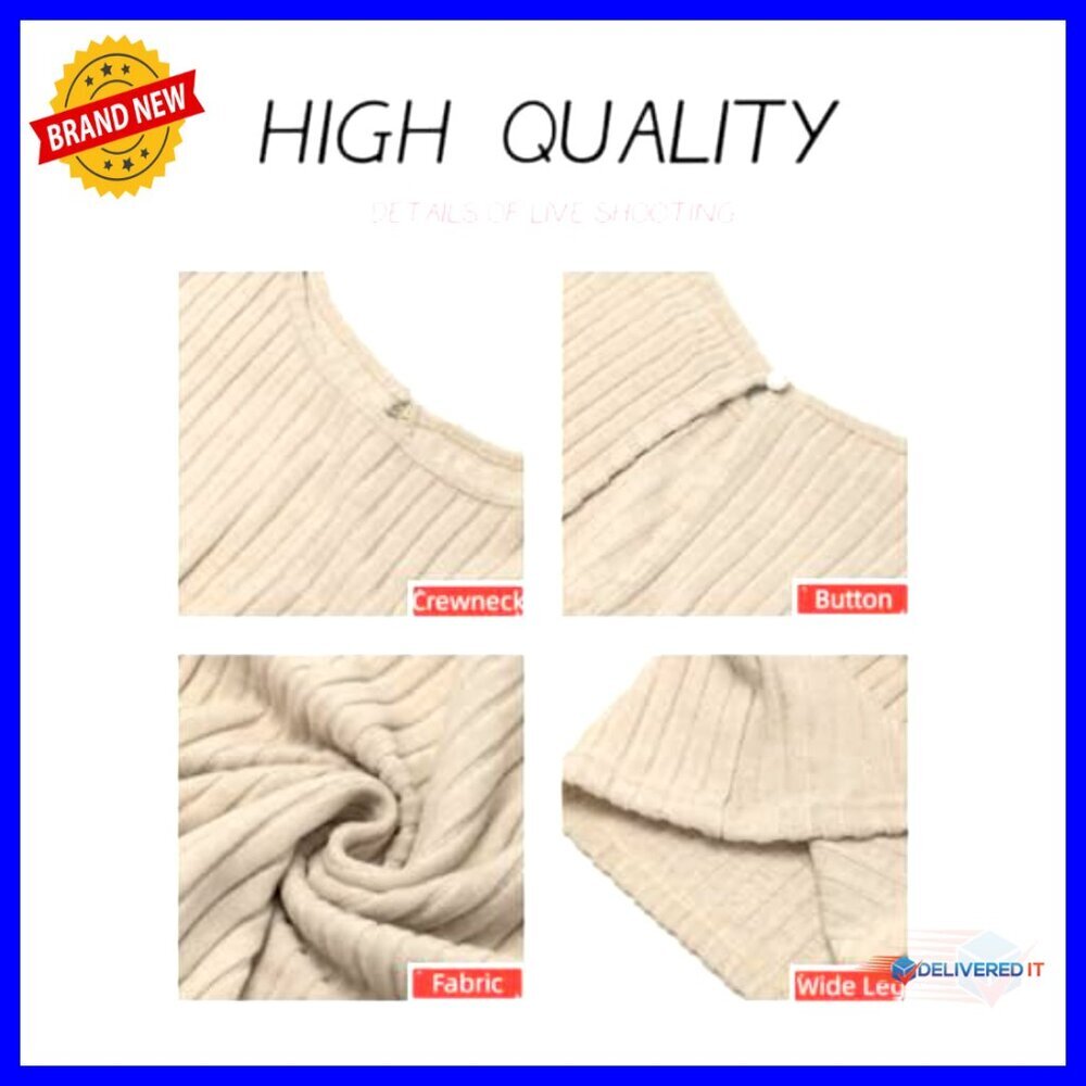 Ribbed Crewneck Jumpsuit Wide Leg Stretchy Casual Chic Loose Fit Romper - Picture 5 of 7